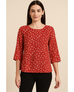 Women's Floral Top-M-Red