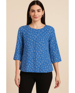 Women's Floral Top-M-Blue