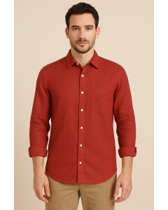 Men's Linen Shirt-M-Red
